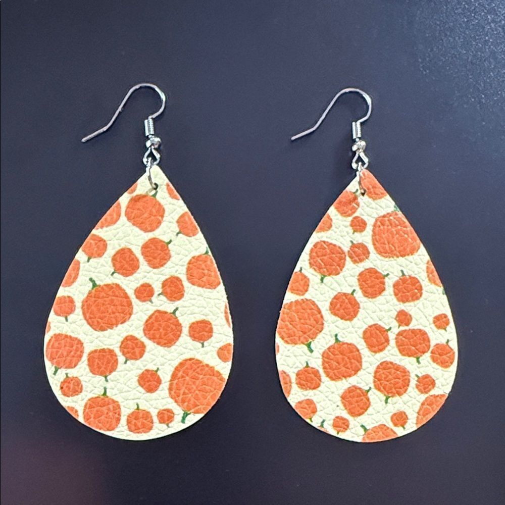 Faux leather Orange pumpkin Teardrop Earrings